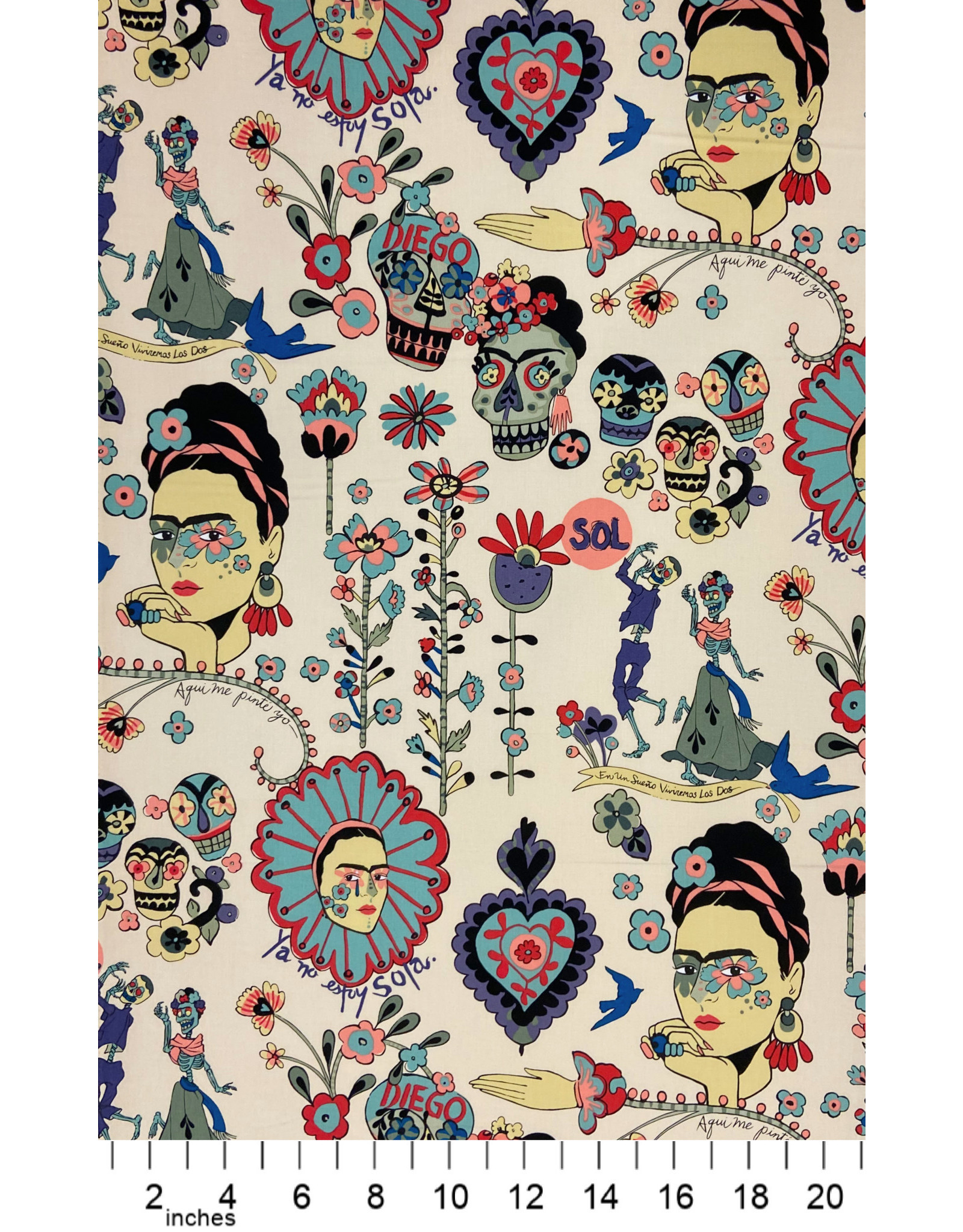 Alexander Henry Fabrics Folklorico, Ya No Estoy Sola in Tea, Fabric Half-Yards