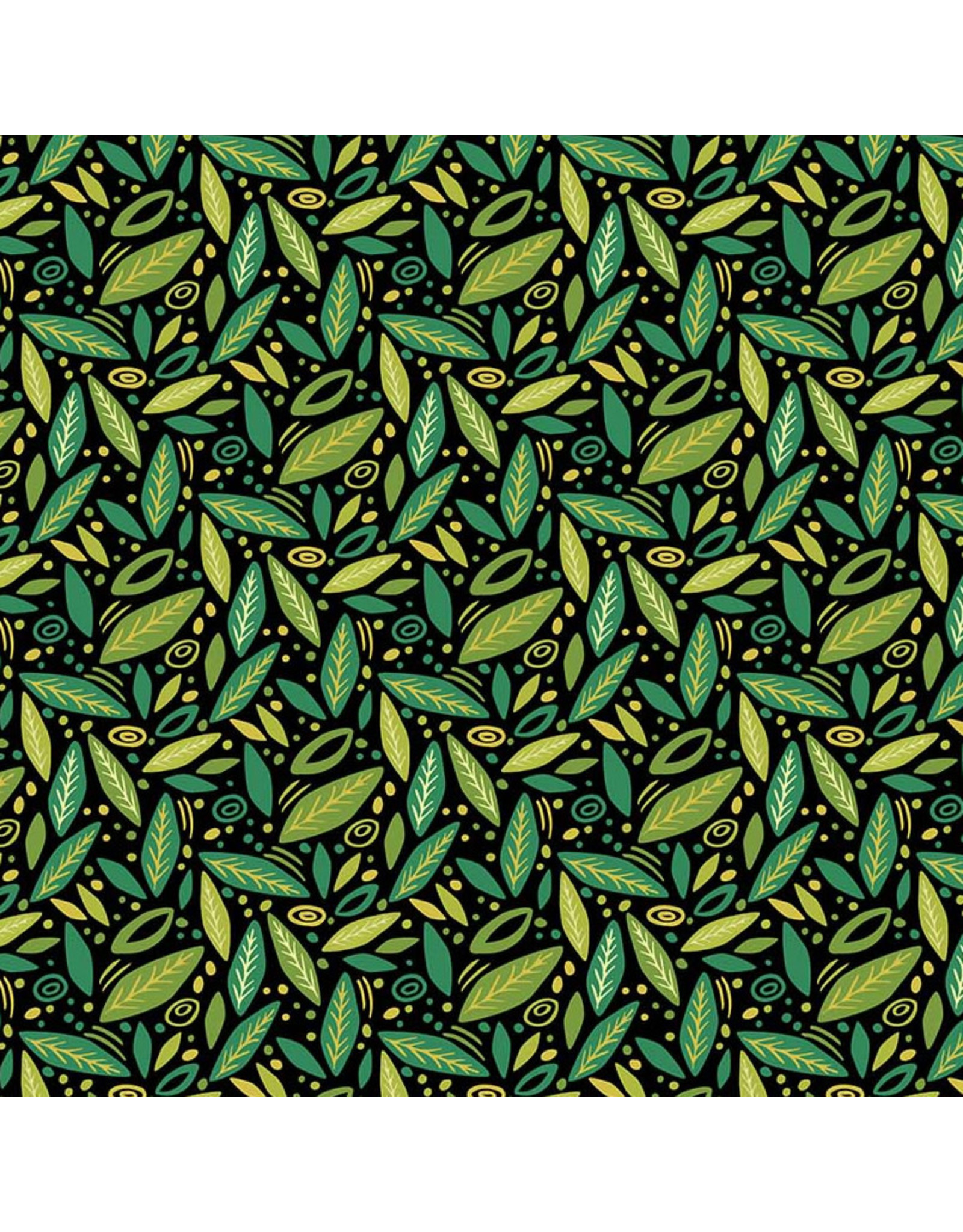 Northcott Avocado Love, Leaves in Black, Fabric Half-Yards