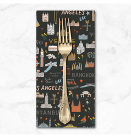 PD's Rifle Paper Co Collection Bon Voyage, World Traveler in Black, Dinner Napkin