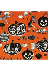 Alexander Henry Fabrics Haunted House, Crafty Calaveras in Orange, Fabric Half-Yards