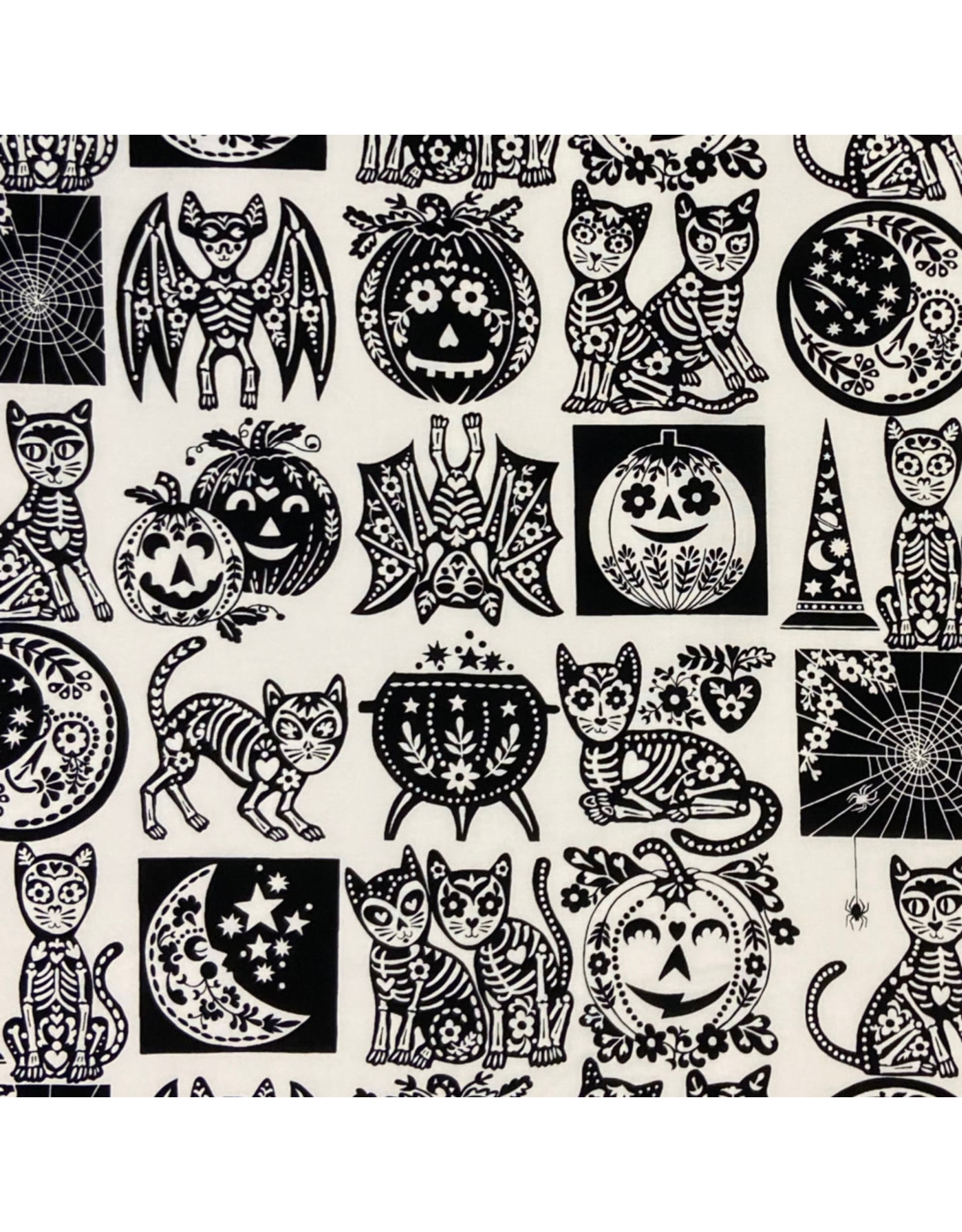 Alexander Henry Fabrics Haunted House, Calavera Cat in Natural, Fabric Half-Yards