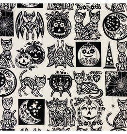 Alexander Henry Fabrics Haunted House, Calavera Cat in Natural, Fabric Half-Yards