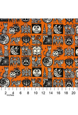 Alexander Henry Fabrics Haunted House, Calavera Cat in Pumpkin, Fabric Half-Yards