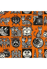 Alexander Henry Fabrics Haunted House, Calavera Cat in Pumpkin, Fabric Half-Yards