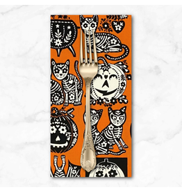 PD's Alexander Henry Collection Haunted House, Calavera Cat in Pumpkin, Dinner Napkin