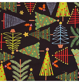Alexander Henry Fabrics Christmas Time, Holiday Pines in Black, Fabric Half-Yards