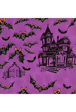 Alexander Henry Fabrics Haunted House, Haunted House in Purple, Fabric Half-Yards