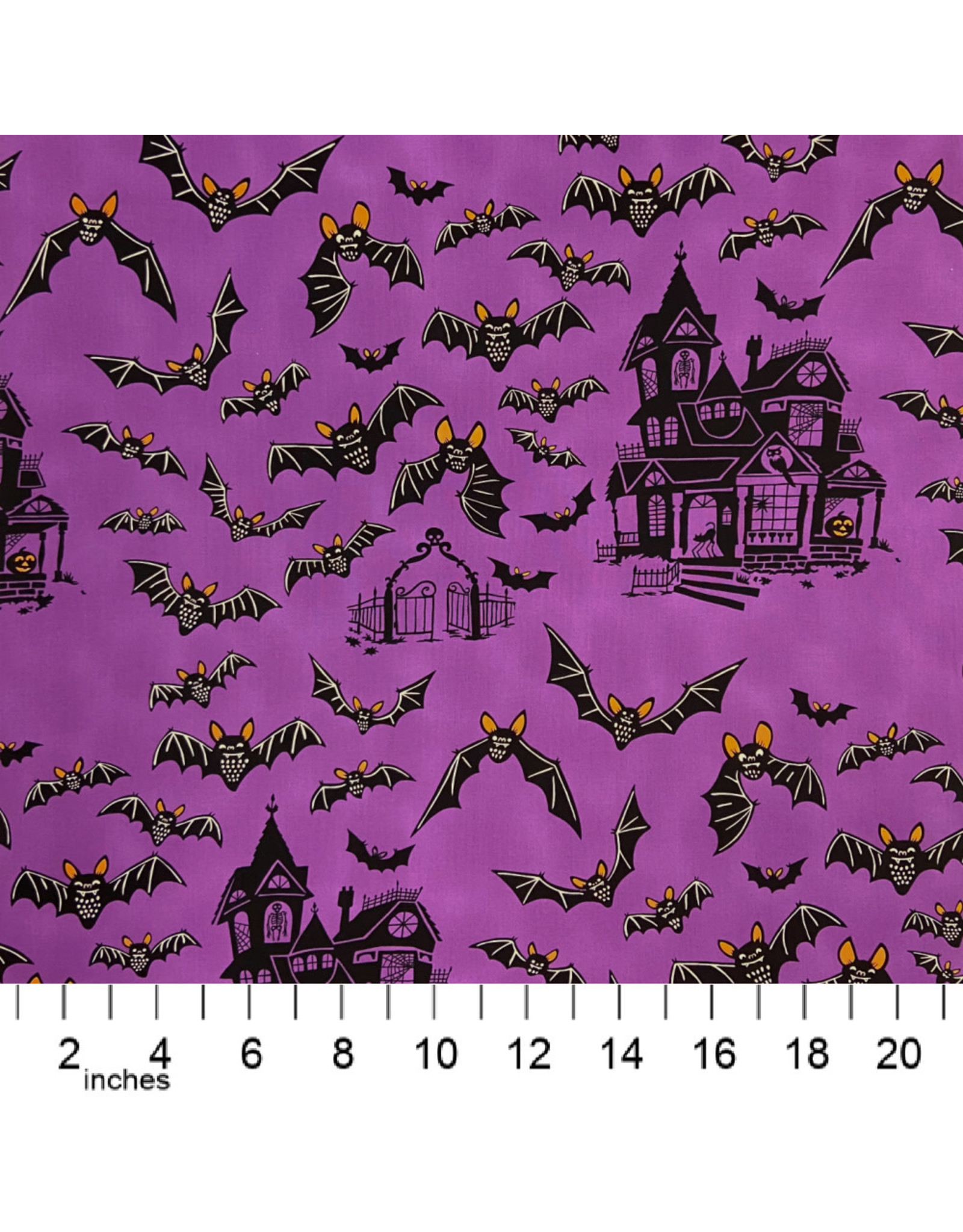 Alexander Henry Fabrics Haunted House, Haunted House in Purple, Fabric Half-Yards