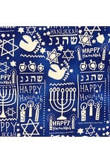 Alexander Henry Fabrics Happy Hanukkah, 8 Days in Dark Blue, Fabric Half-Yards