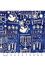 Alexander Henry Fabrics Happy Hanukkah, 8 Days in Dark Blue, Fabric Half-Yards