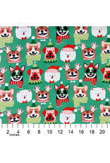 Alexander Henry Fabrics Christmas Time, Canine Christmas in Candy Green, Fabric Half-Yards