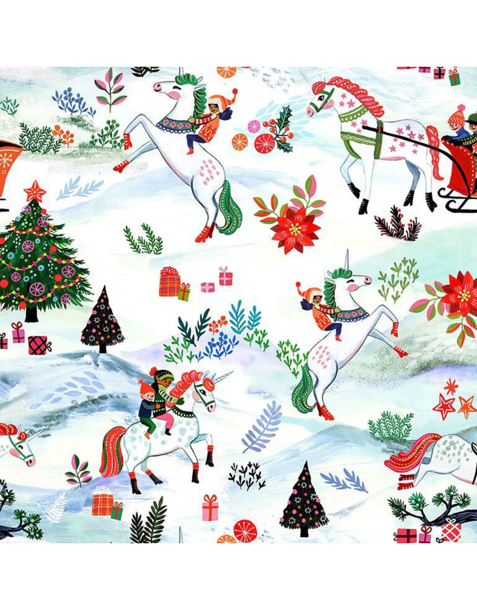 Miriam Bos Fantastical Holidays, Holiday Unicorns, Fabric Half-Yards