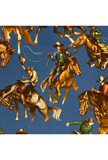 Alexander Henry Fabrics Santa Fe, Edendale Riders in Blue, Fabric Half-Yards