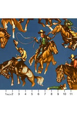 Alexander Henry Fabrics Santa Fe, Edendale Riders in Blue, Fabric Half-Yards