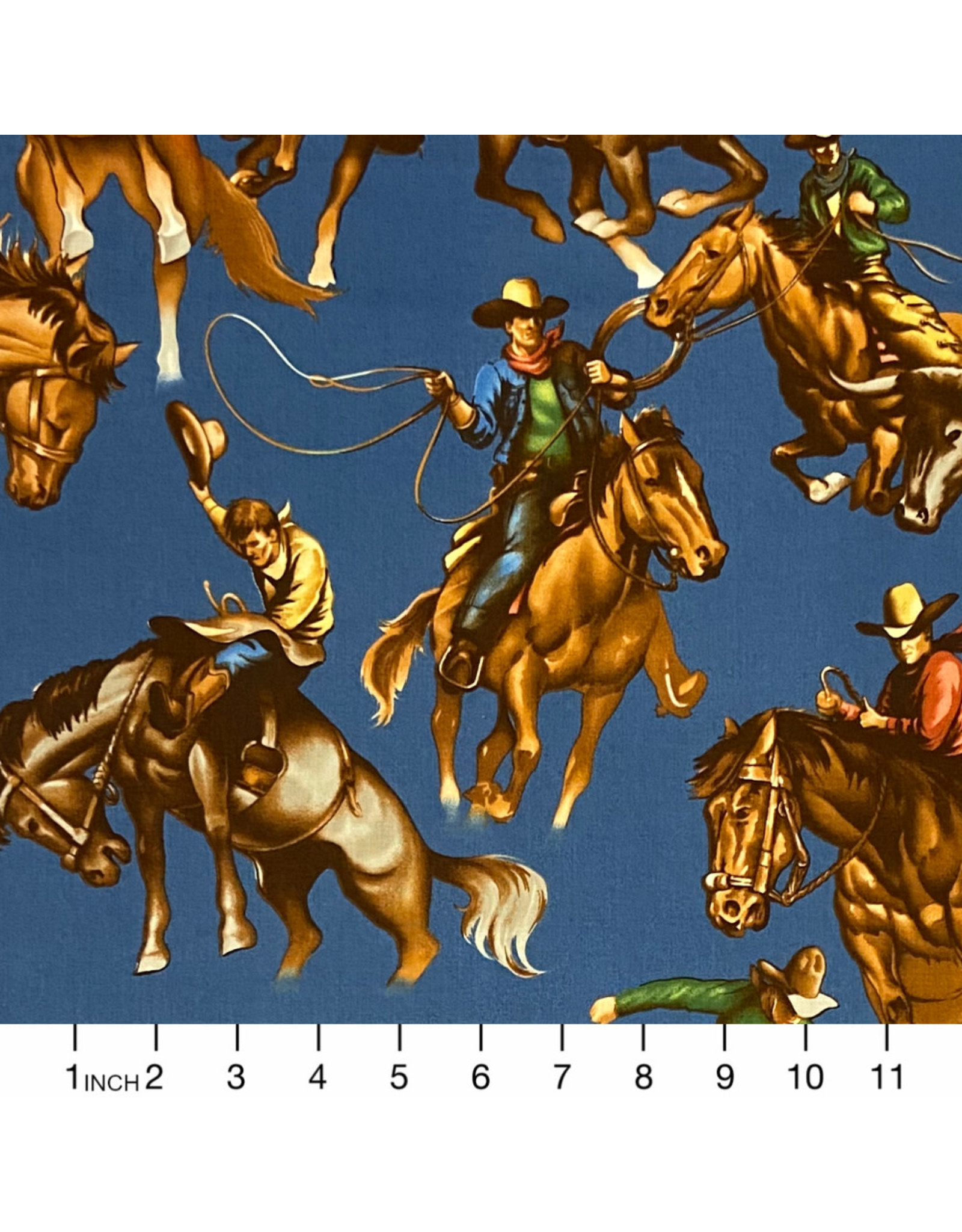 Alexander Henry Fabrics Santa Fe, Edendale Riders in Blue, Fabric Half-Yards