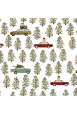 Figo Noel by FIGO, Trees in White with Gold Metallic, Fabric Half-Yards