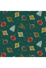 Figo Noel by FIGO, Paper Ornaments in Green with Gold Metallic, Fabric Half-Yards