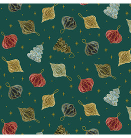 Figo Noel by FIGO, Paper Ornaments in Green with Gold Metallic, Fabric Half-Yards