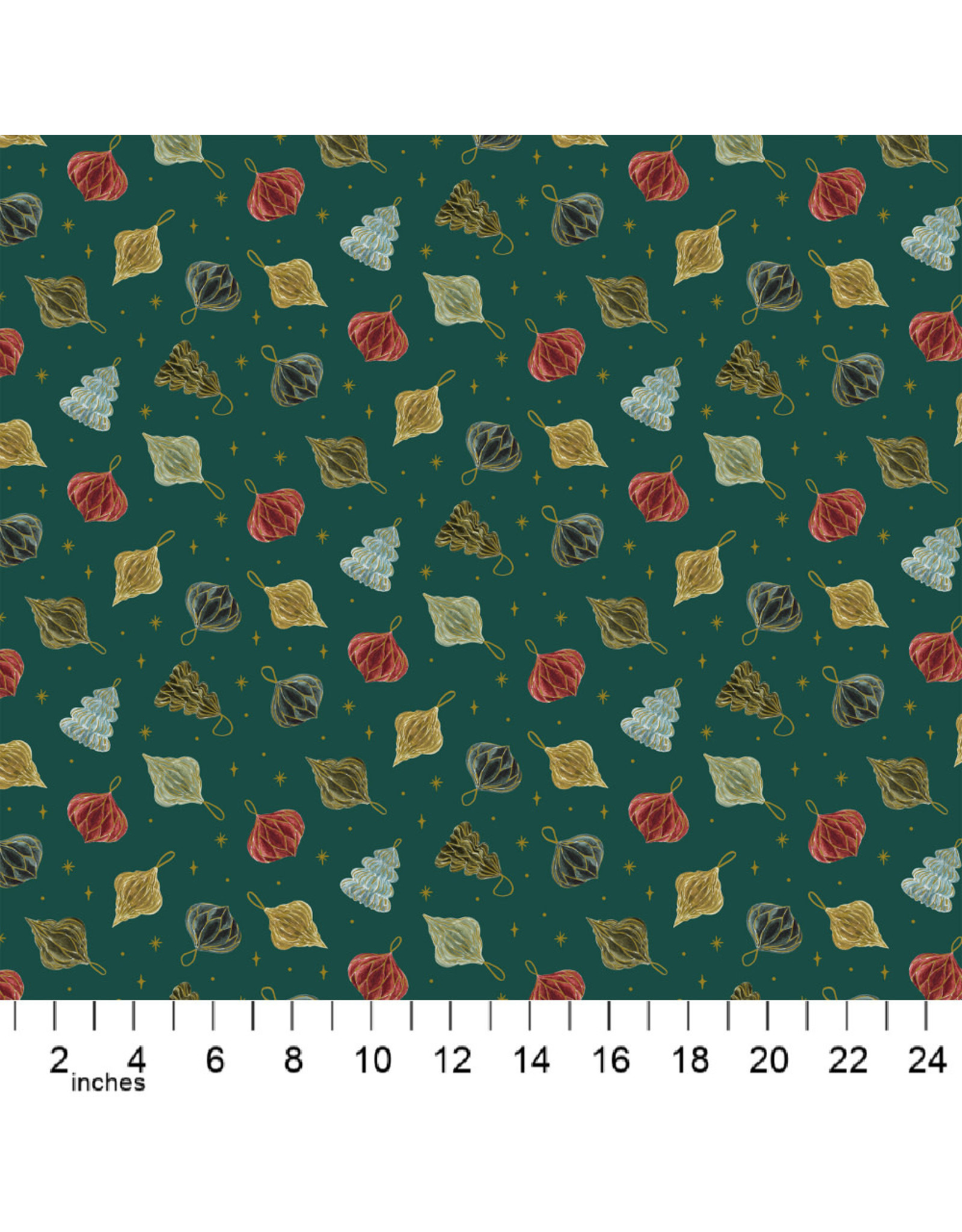 Figo Noel by FIGO, Paper Ornaments in Green with Gold Metallic, Fabric Half-Yards