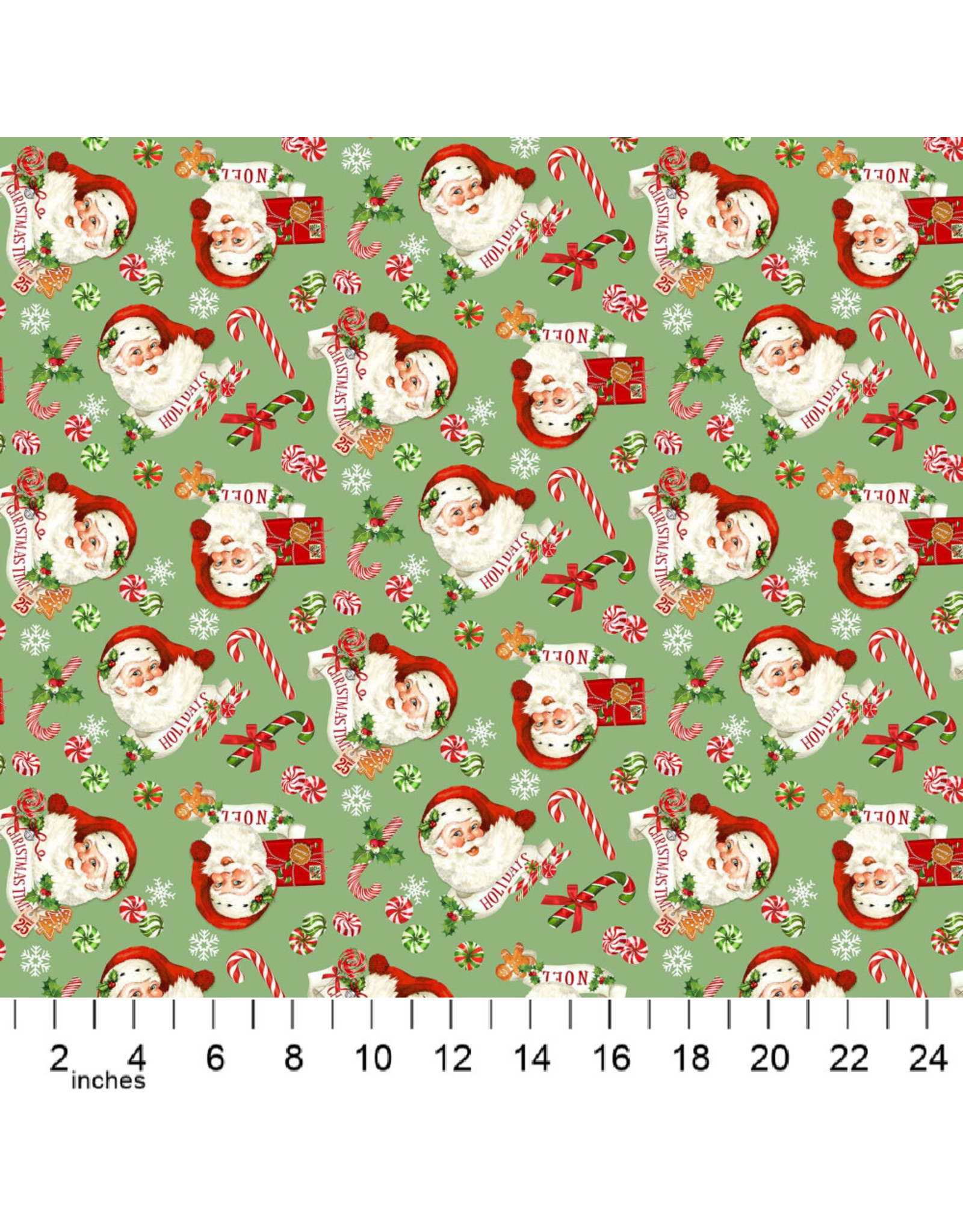 Northcott Peppermint Candy, Santa in Green, Fabric Half-Yards