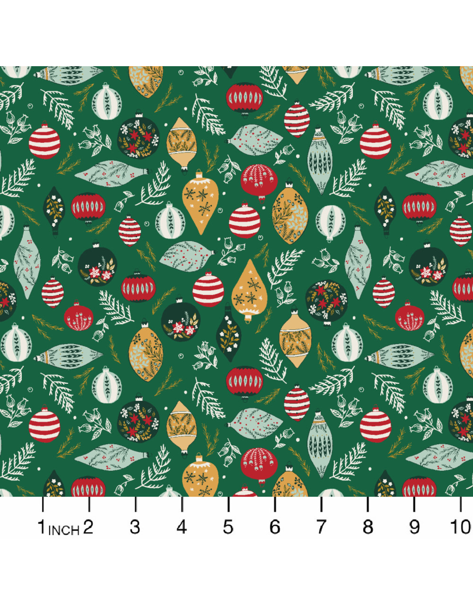 RJR Fabrics Merry Memories, Deck the Trees in Mistletoe with Metallic, Fabric Half-Yards