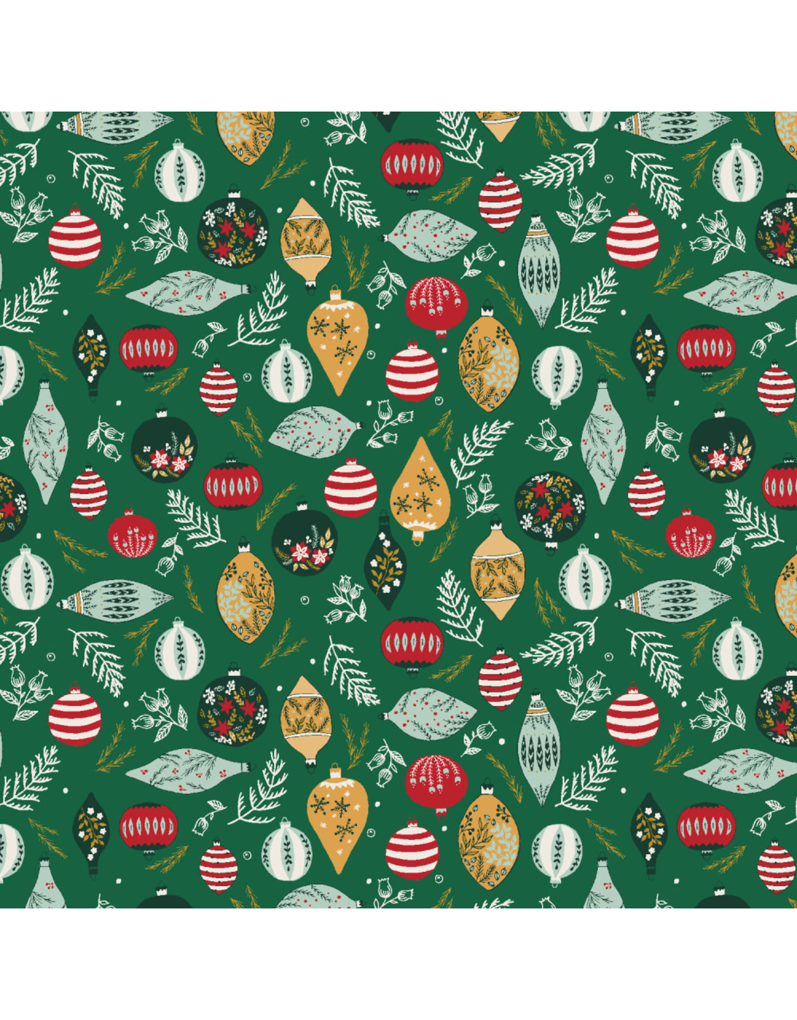 RJR Fabrics Merry Memories, Deck the Trees in Mistletoe with Metallic, Fabric Half-Yards