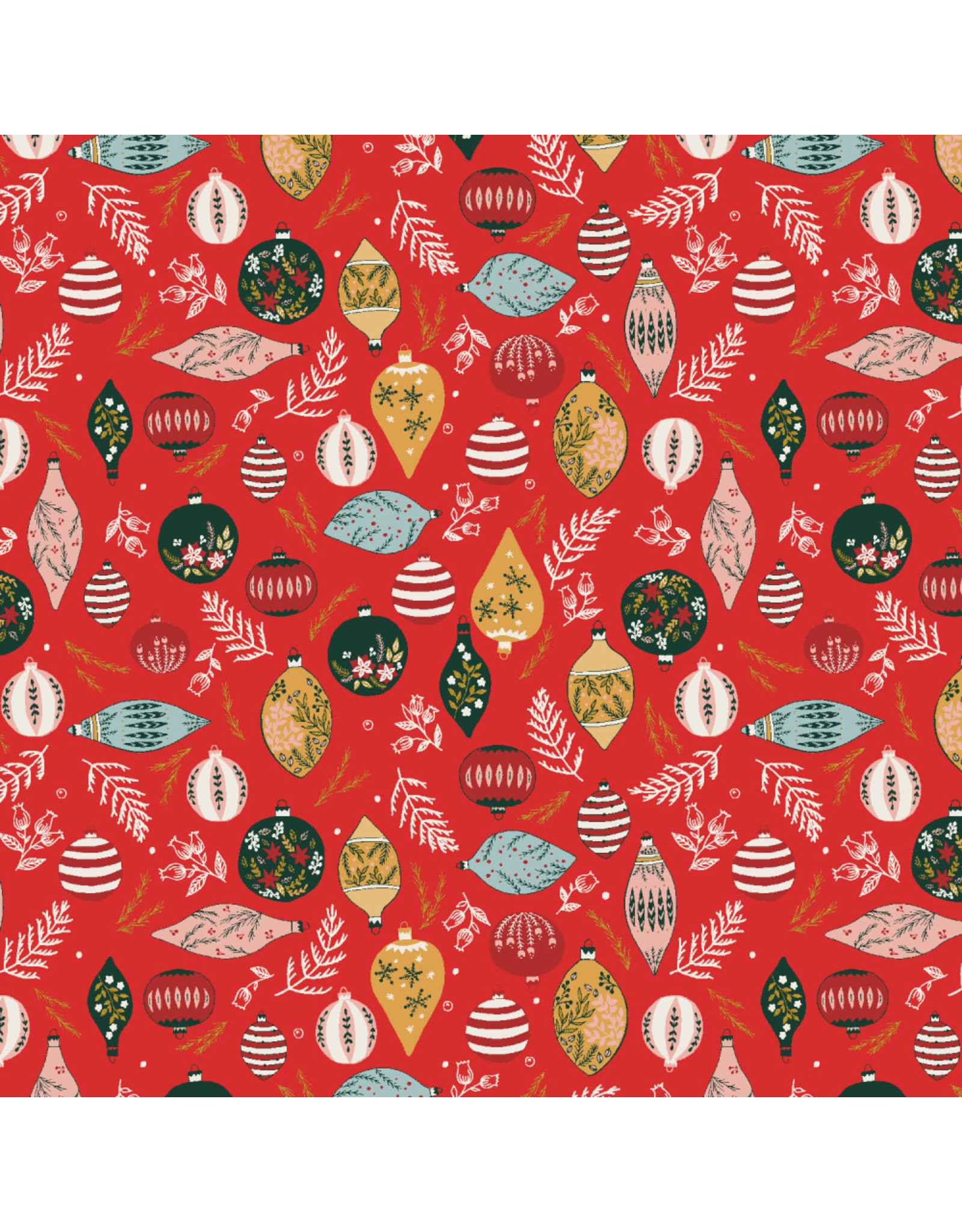 RJR Fabrics Merry Memories, Deck the Trees in Poinsettia with Metallic, Fabric Half-Yards