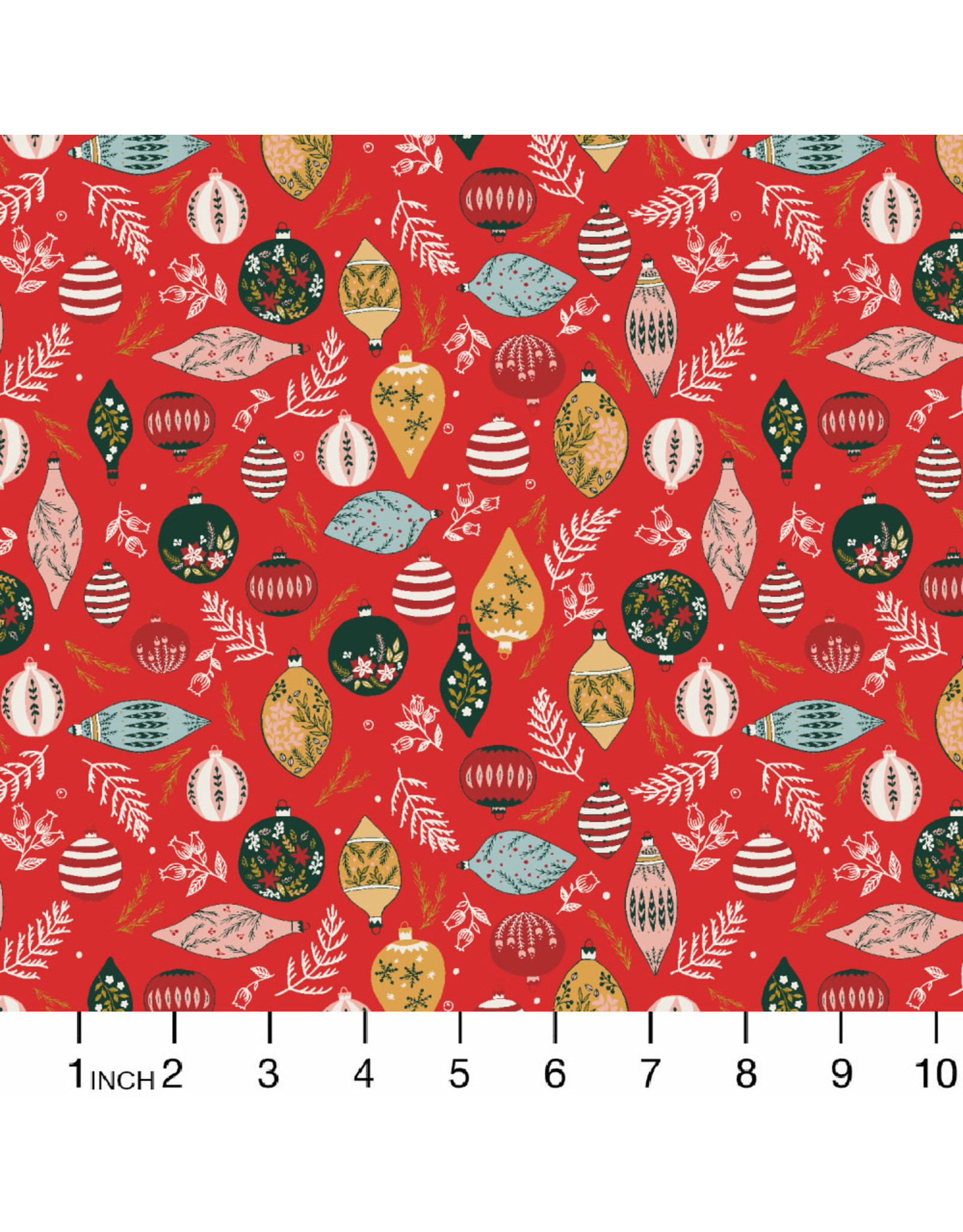 RJR Fabrics Merry Memories, Deck the Trees in Poinsettia with Metallic, Fabric Half-Yards