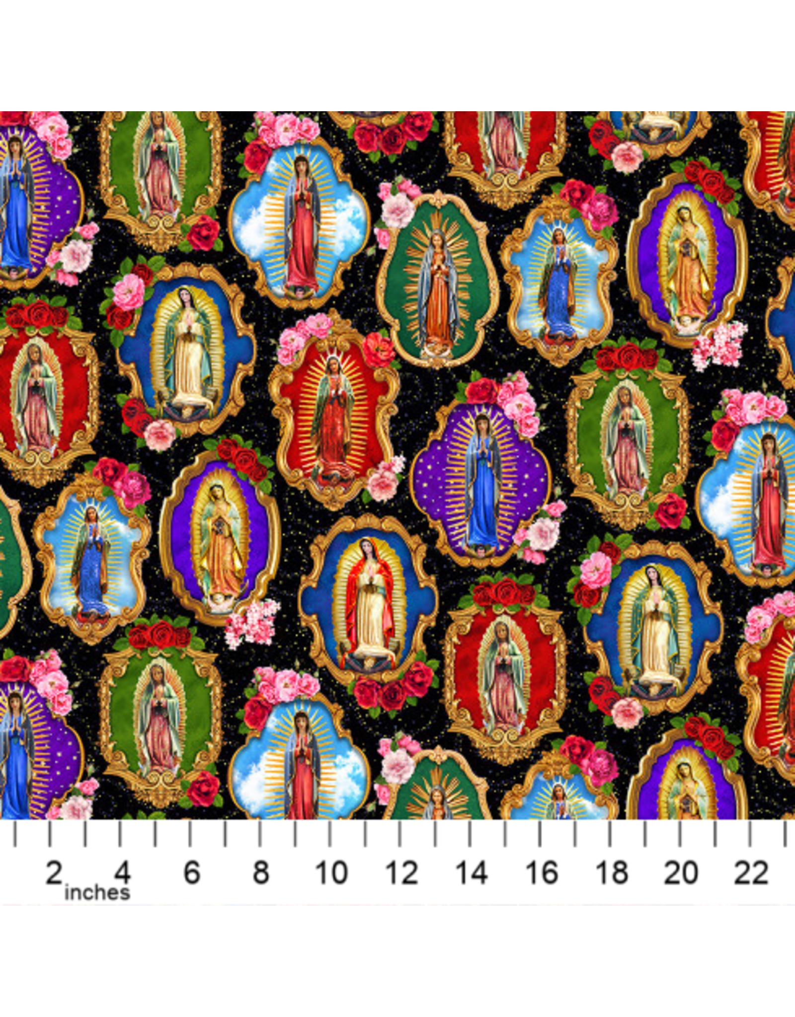 Timeless Treasures Our Lady of Guadalupe in Black, Fabric Half-Yards
