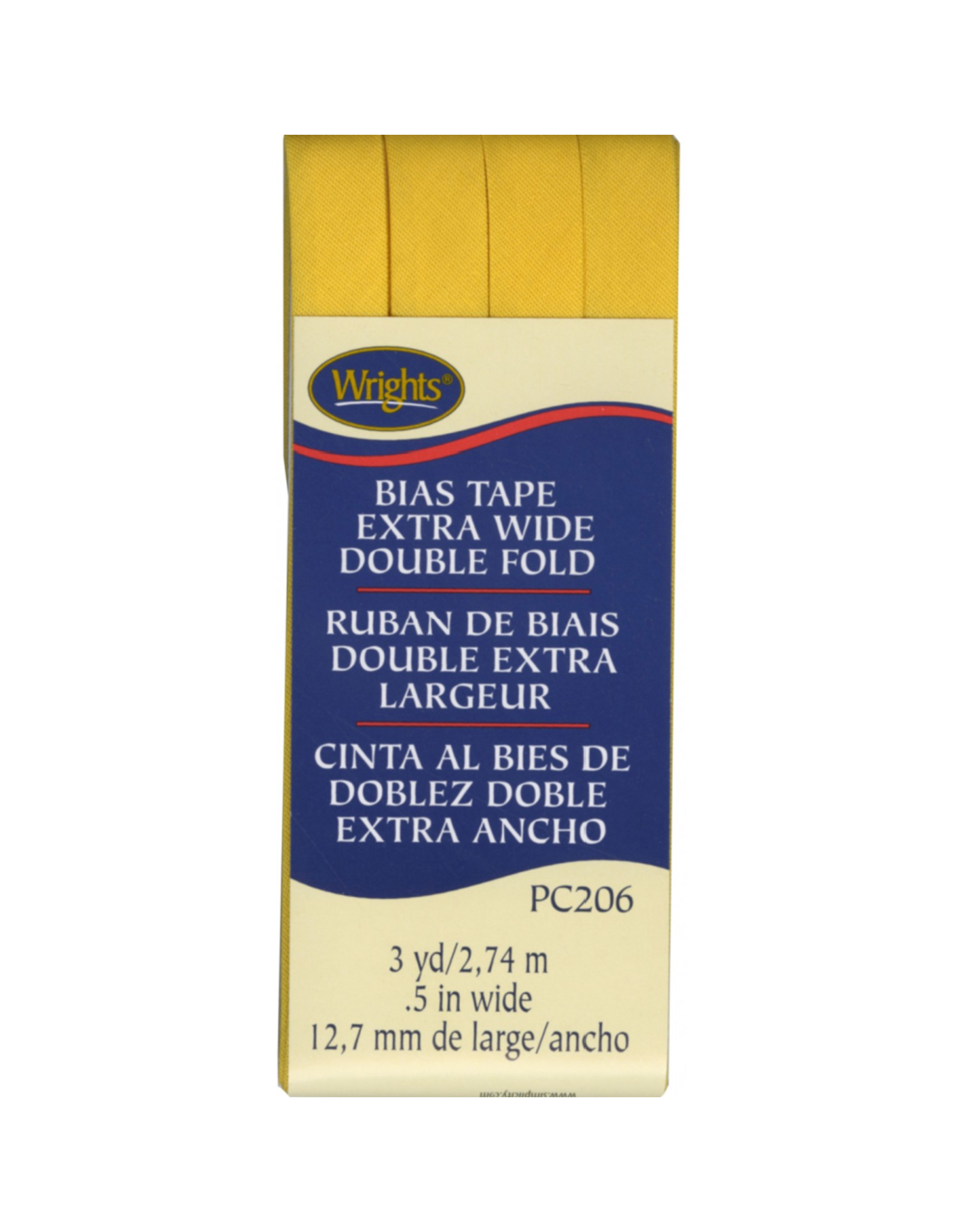 Wrights ON ORDER-Wrights Bias Tape, Extra Wide, Double Fold, Yellow 079