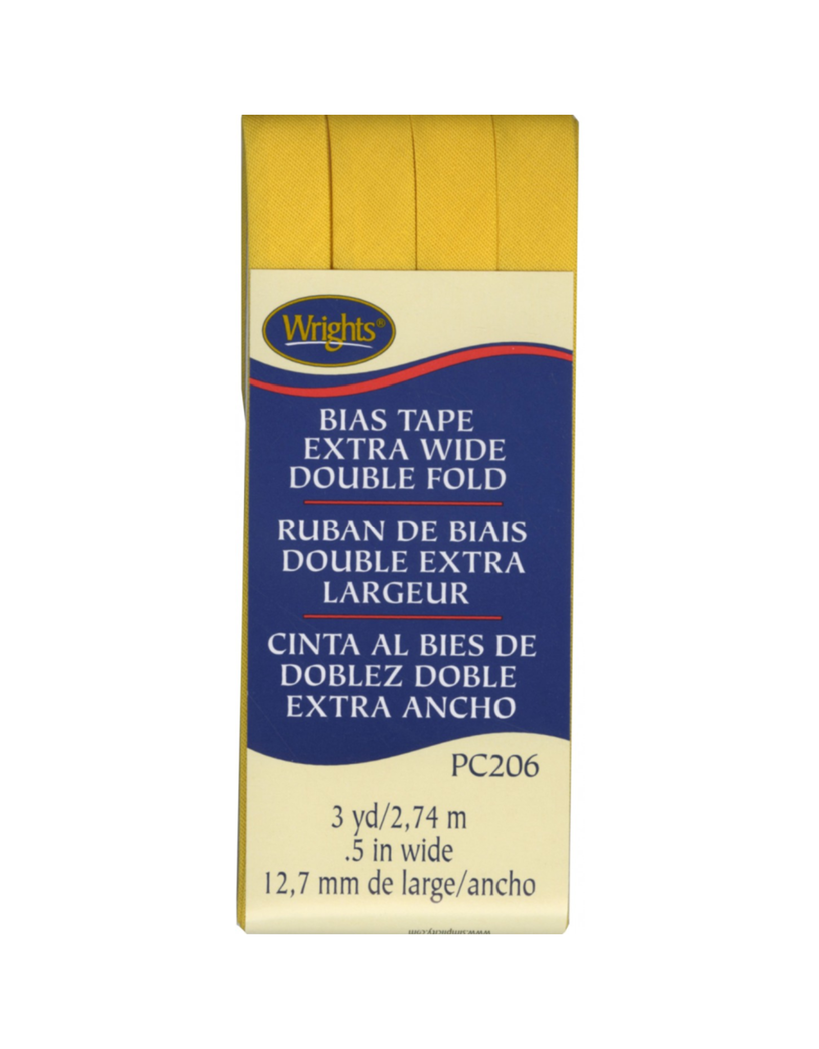 Wrights Wrights Bias Tape, Extra Wide, Double Fold, Yellow 079