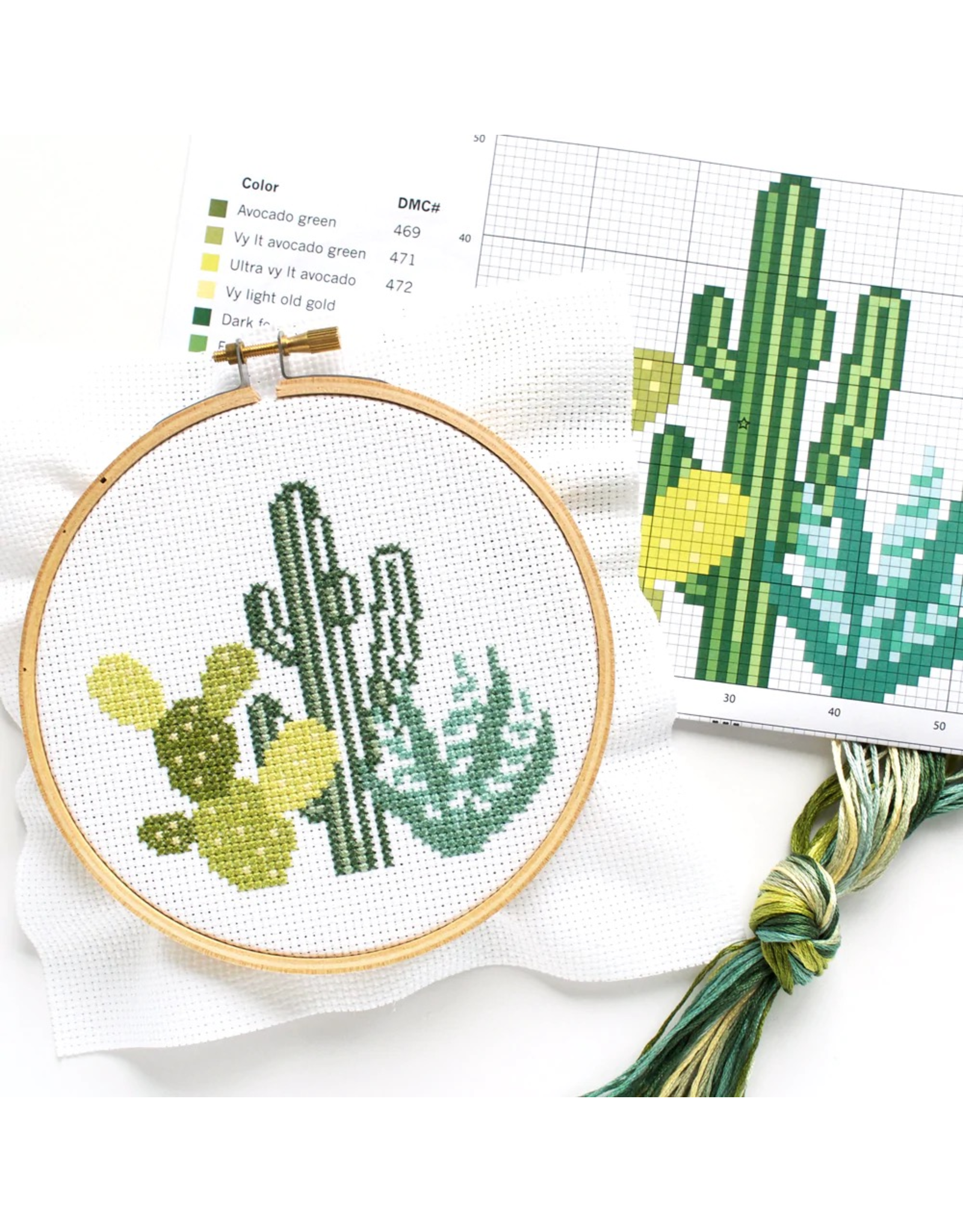 Stamped Cross Stitch for Beginners Pre-Printed Cactus Pattern Aida Cloth 