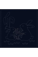 QHTextiles ON ORDER-Sashiko Cloth, Rabbits in Navy