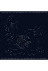 QHTextiles Sashiko Cloth, Rabbits in Navy