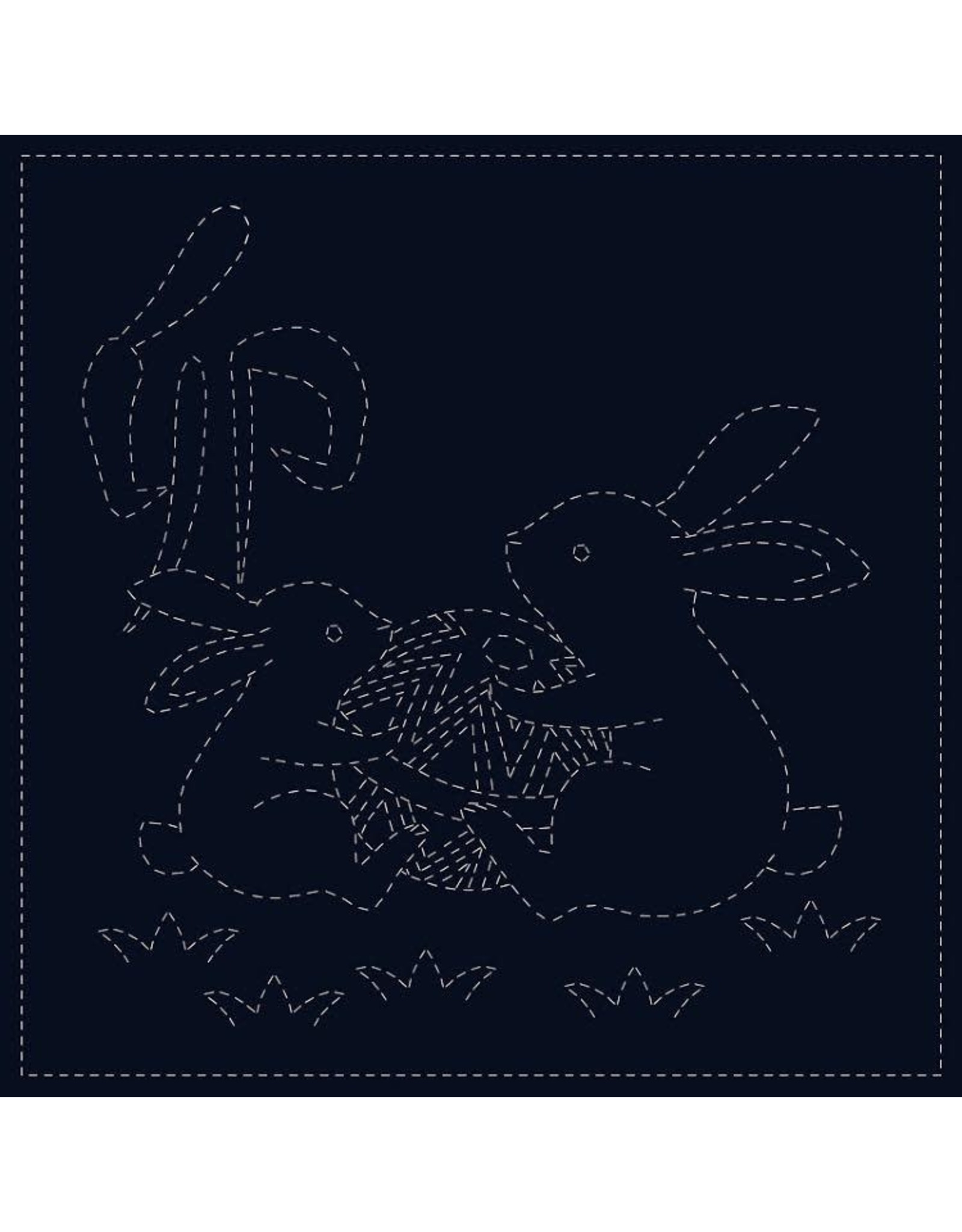 QHTextiles ON ORDER-Sashiko Cloth, Rabbits in Navy