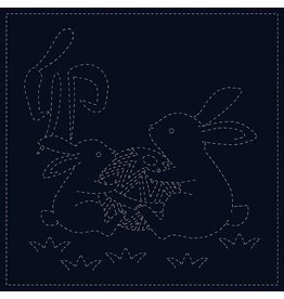 QHTextiles ON ORDER-Sashiko Cloth, Rabbits in Navy