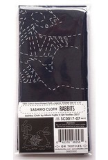 QHTextiles Sashiko Cloth, Rabbits in Navy