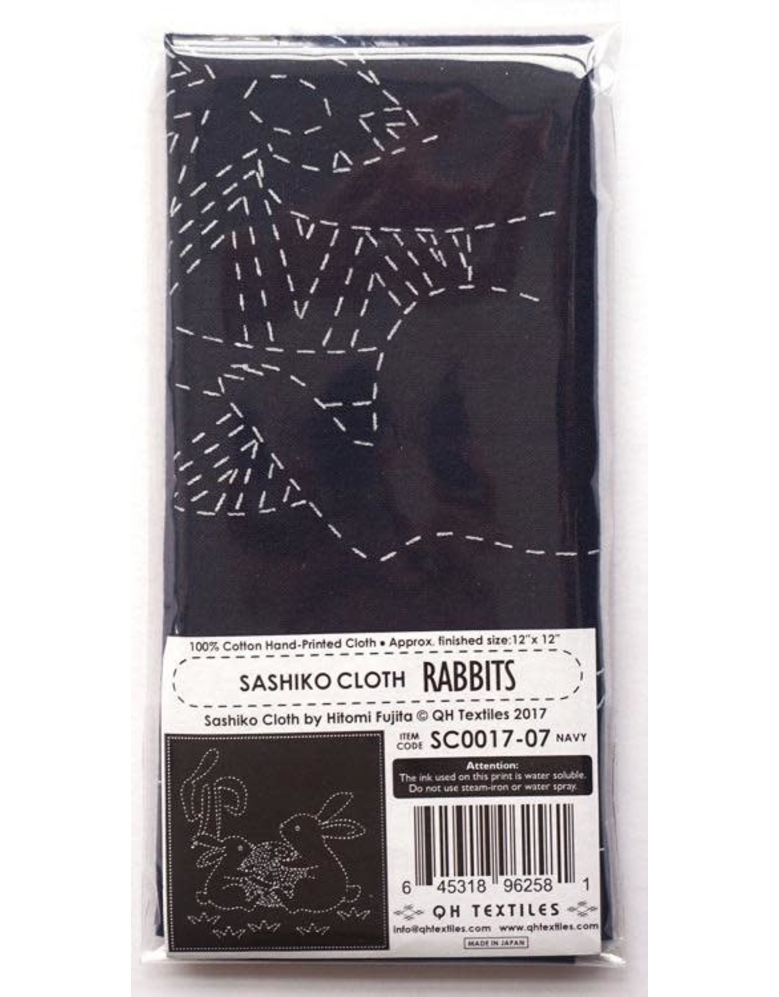 QHTextiles ON ORDER-Sashiko Cloth, Rabbits in Navy
