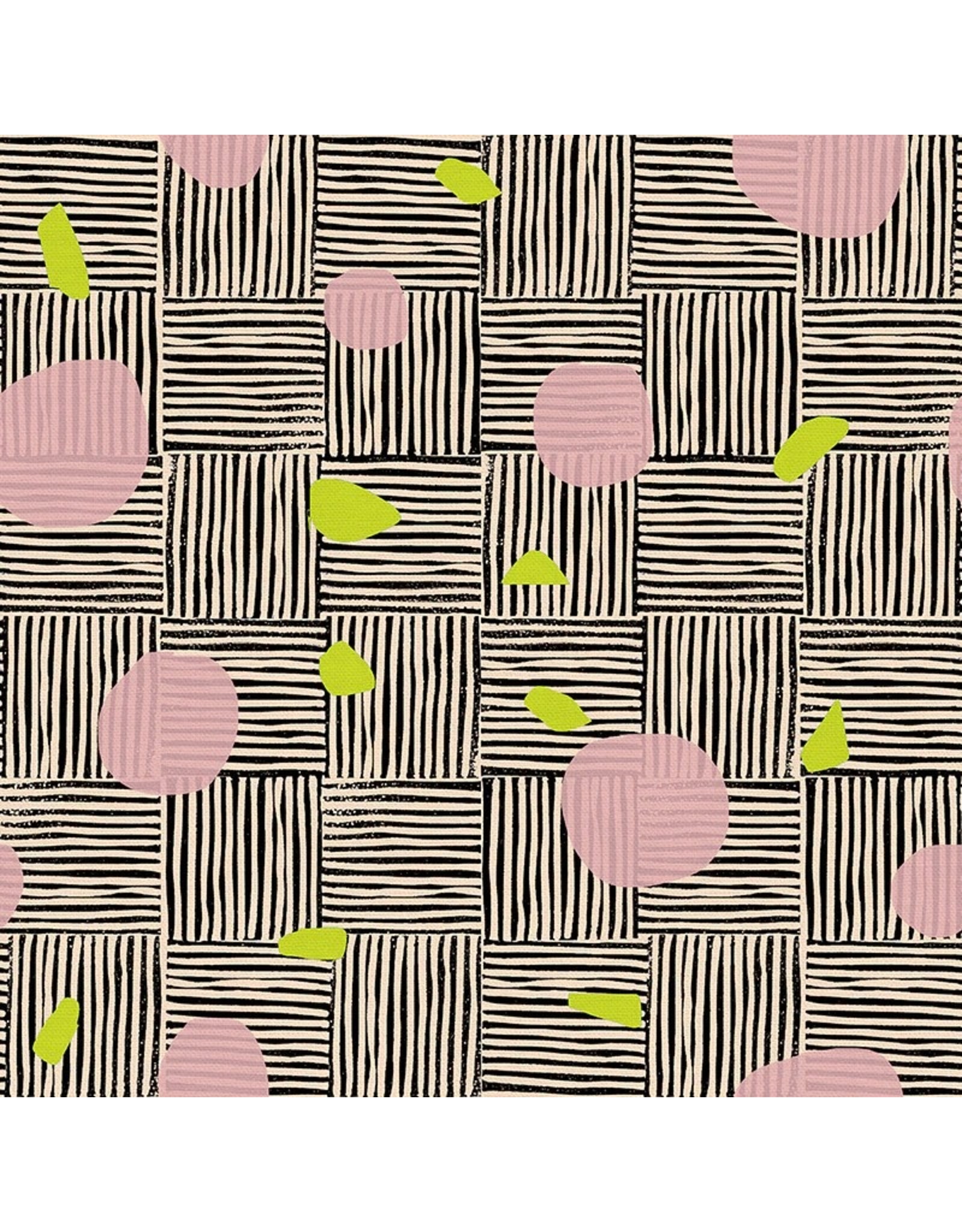 Paintbrush Studio New Abstracts, Circle Polka Dot in Pink/Yellow, Fabric Half-Yards