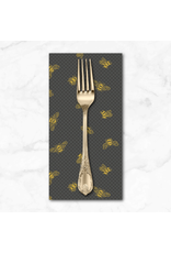 PD's Lewis & Irene Collection Honey Bee, Metallic Gold Bees on Charcoal, Dinner Napkin