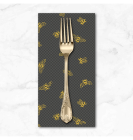 PD's Lewis & Irene Collection Honey Bee, Metallic Gold Bees on Charcoal, Dinner Napkin