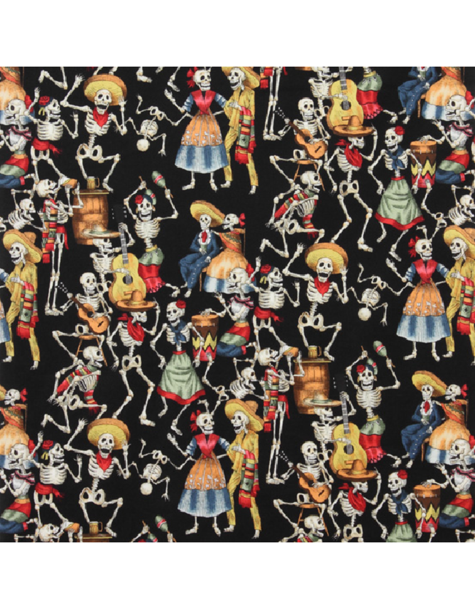 Alexander Henry Fabrics Folklorico, Fiesta de los Muertos in Black, Fabric Half-Yards