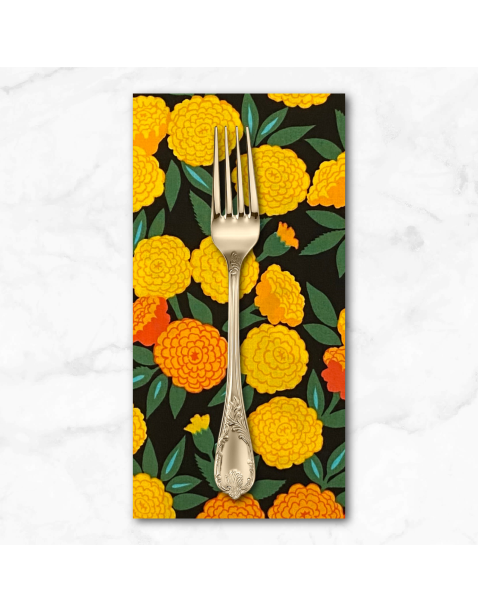 PD's Alexander Henry Collection Folklorico, Maravilla (Marigold) in Black, Dinner Napkin