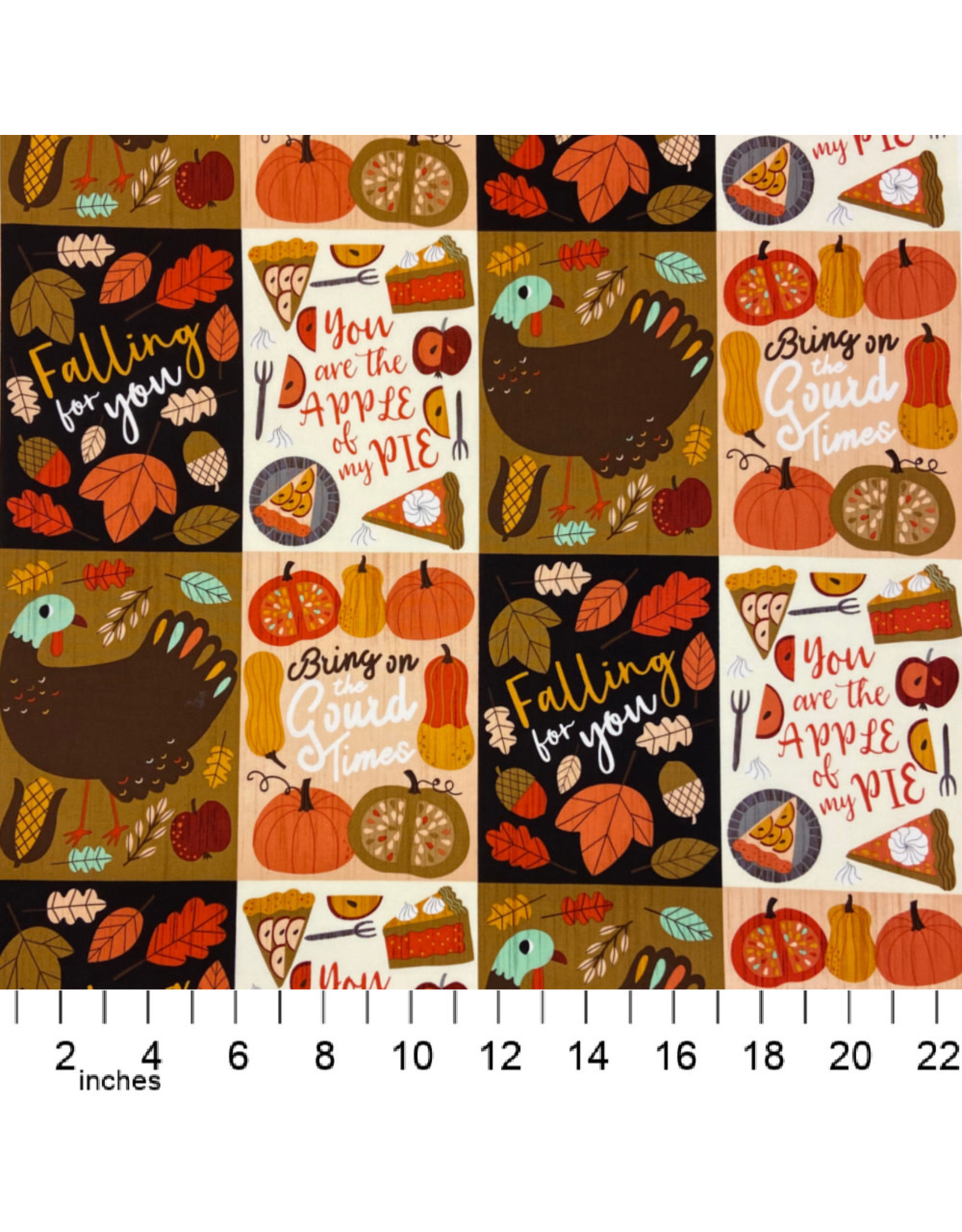 Alexander Henry Fabrics Fall Harvest,  Bring on the Gourd Times in Multi, Fabric 15" Repeat