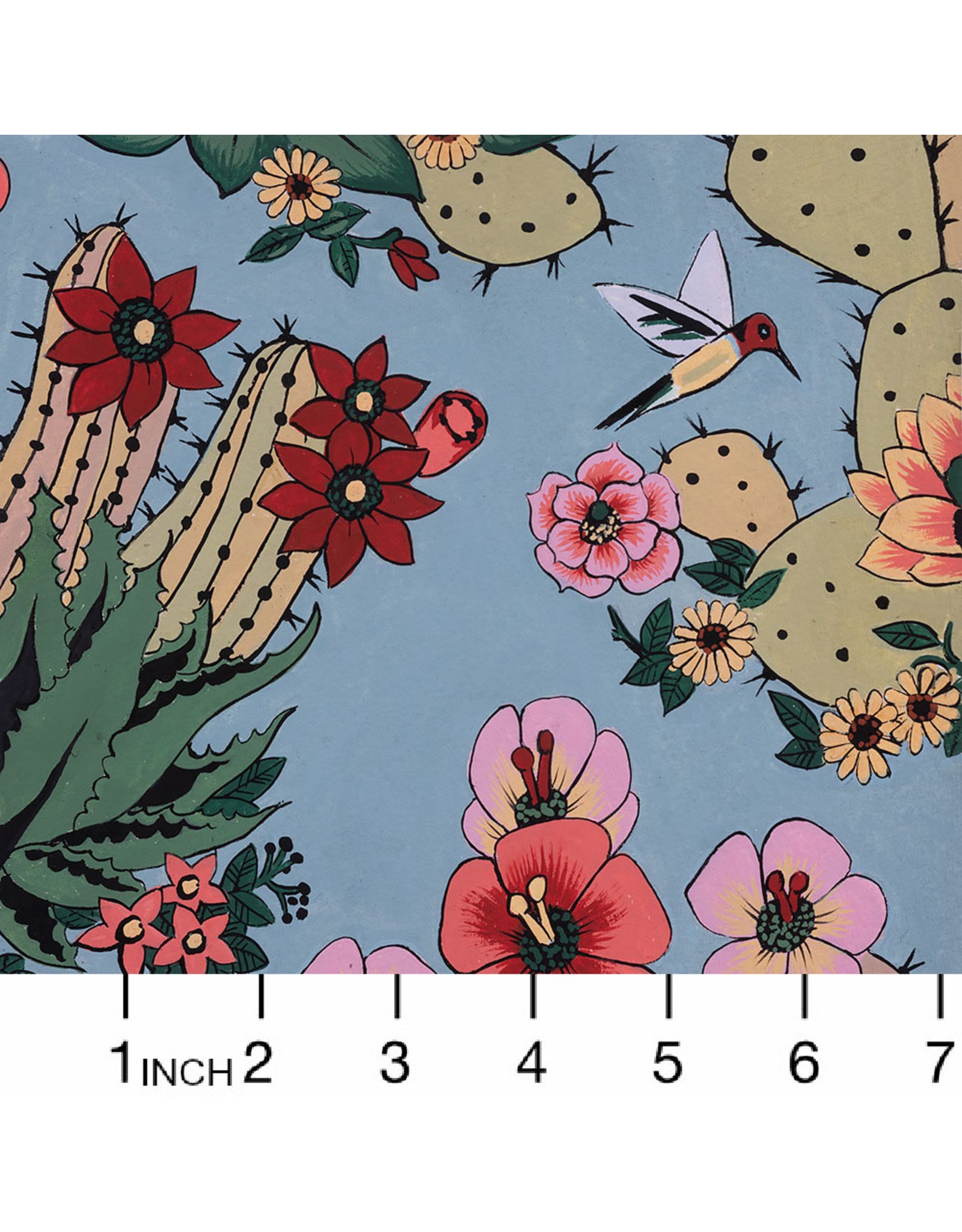 Alexander Henry Fabrics Folklorico, Hacienda Cactus in Chambray, Fabric Half-Yards