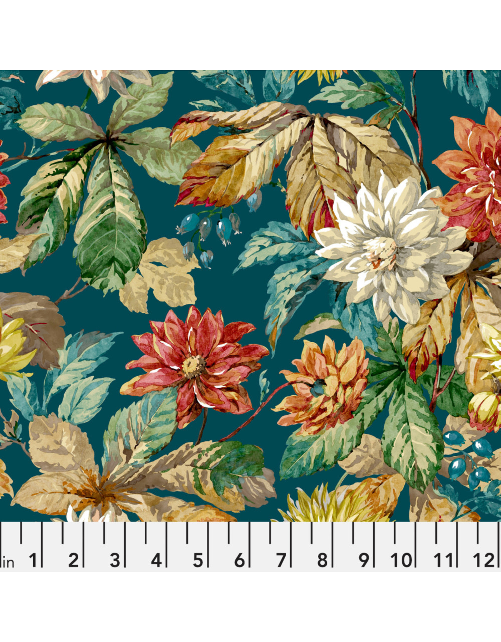 Free Spirit Woodland Blooms, Small Dahlia & Rosehip in Forest, Fabric Half-Yards