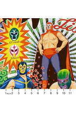 Alexander Henry Fabrics Folklorico, Super Lucha Libre in Natural, Fabric Half-Yards