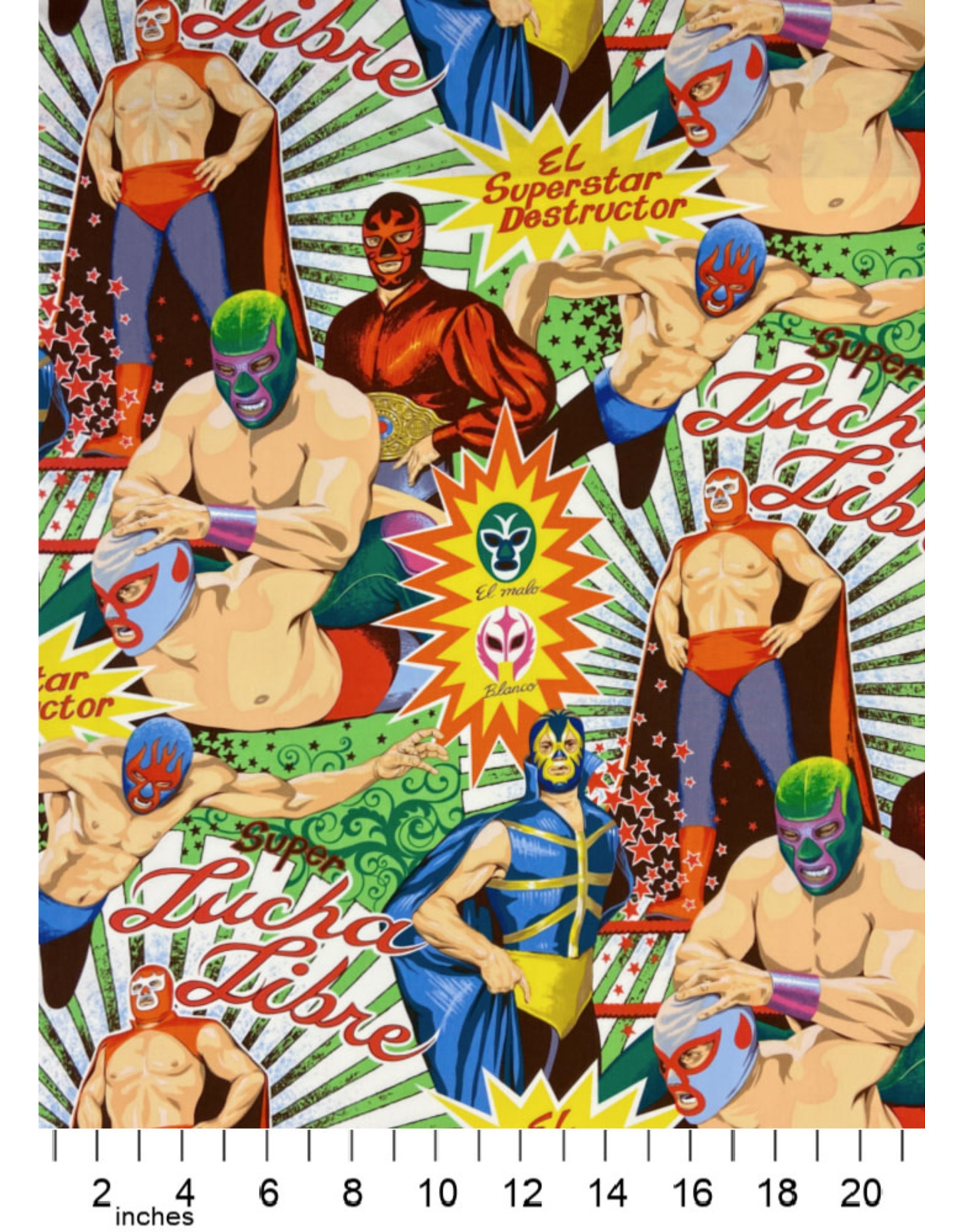 Alexander Henry Fabrics Folklorico, Super Lucha Libre in Natural, Fabric Half-Yards