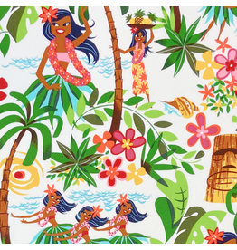 Alexander Henry Fabrics Tiki Dreams, Leis, Luaus and Alohas in Natural, Fabric Half-Yards