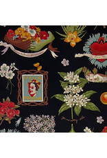 Alexander Henry Fabrics Folklorico, Viva Frida in Black, Fabric Half-Yards